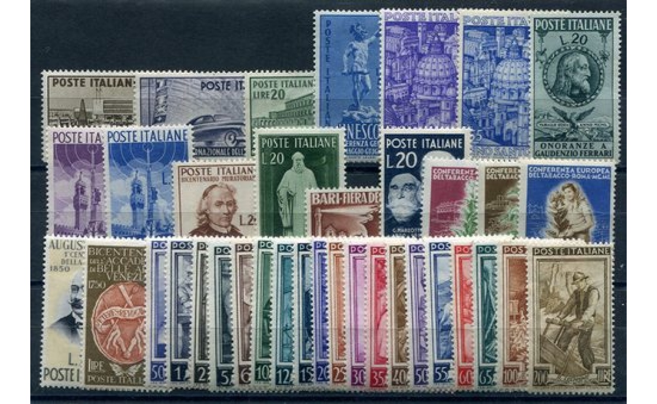 1950 Italia Repubblica, Annata Completa , Francobolli nuovi , 37 valori , MNH**