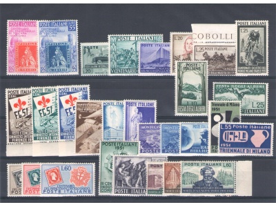 1951 Italia Repubblica , Francobolli nuovi, Annata Completa 29 valori MNH**