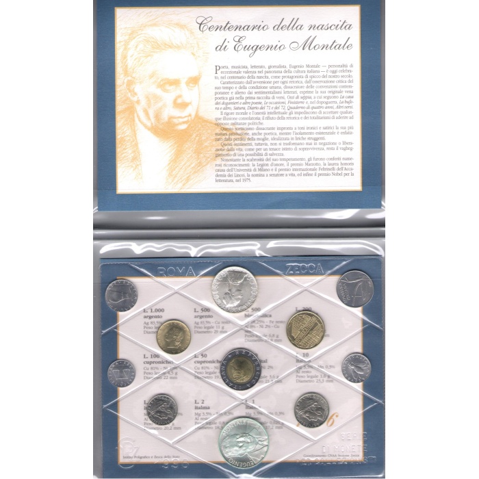 1996 Italia - Repubblica Italiana Monetazione divisionale Annata completa , serie completa zecca ,  FDC