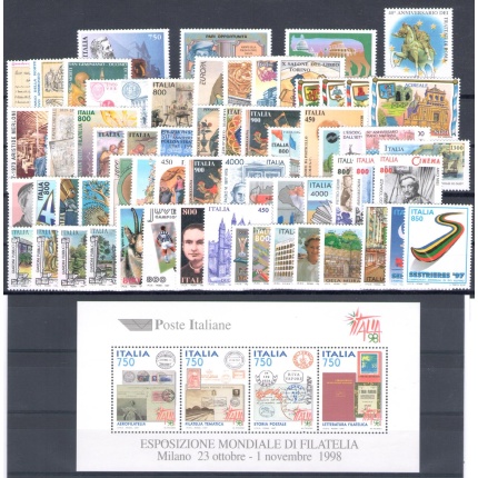 1997 Italia - Repubblica , Annata Completa , francobolli nuovi , 64 valori + 1 Foglietto - MNH**