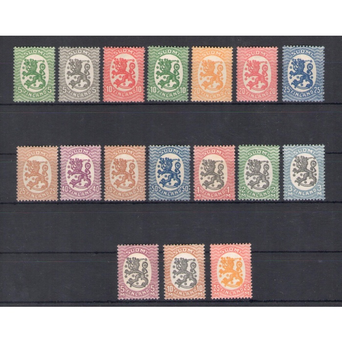 1917-21  FINLANDIA - n. 66/82 , Leone rampante , 17 valori MNH**
