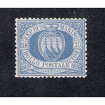 1877 SAN MARINO Stemma n° 3 - 10 cent. oltremare  Centratissimo MNH**  Certificato CILIO