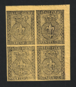 1852 PARMA, 5 Cent giallo # 1a Blocco di Quattro, MNH** - immagine 2