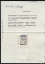 1859 PARMA, Governo Provvisorio 5 Cent verde giallo II composizione # 13, MH* - immagine 3