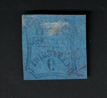 1853-57 PARMA Segnatasse per Giornali 9 cent azz. scuro bordo di foglio # 2a