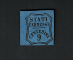 1853-57 PARMA Segnatasse per Giornali 9 cent azz. scuro bordo di foglio # 2a