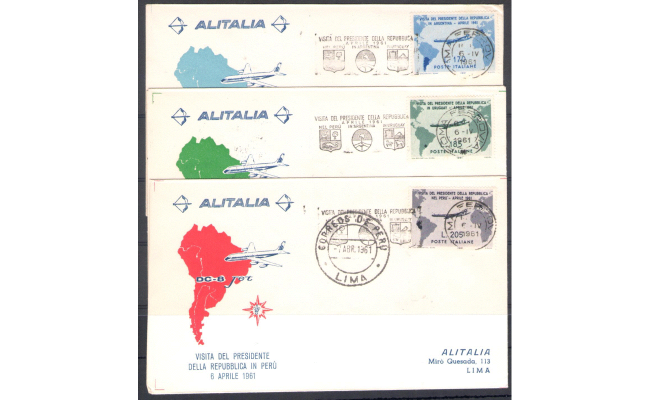 1961 REPUBBLICA -  Aerogrammi con annullo di arrivo VIAGGIATI n° 918-920