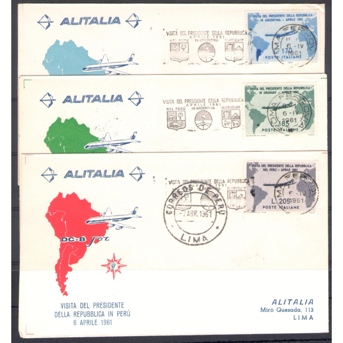 1961 REPUBBLICA -  Aerogrammi con annullo di arrivo VIAGGIATI n° 918-920