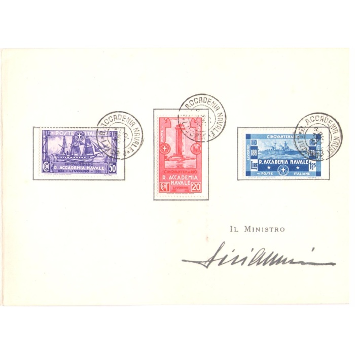 1931 Italia - Regno , Accademia Navale Livorno ,n° 300/302 cartoncino ed annullo speciale