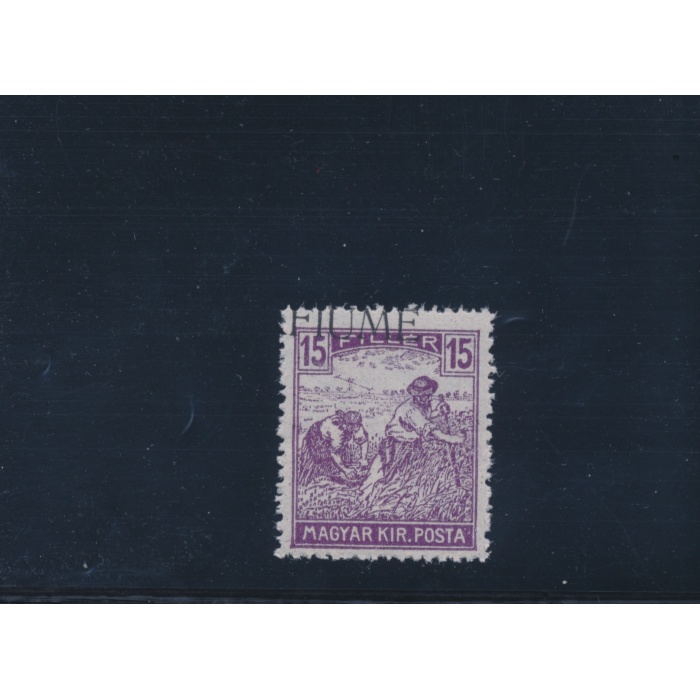 1918 Fiume, n° 9f , 15f. violetto , Mietitore e Veduta , Soprastampa Fortemente spostata in alto , MNH**