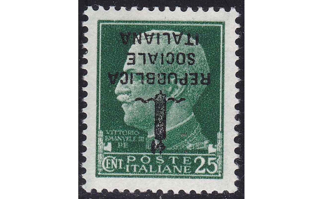 1944 RSI, n° 491a 25 cent. verde MNH/** SOVRASTAMPA CAPOVOLTA