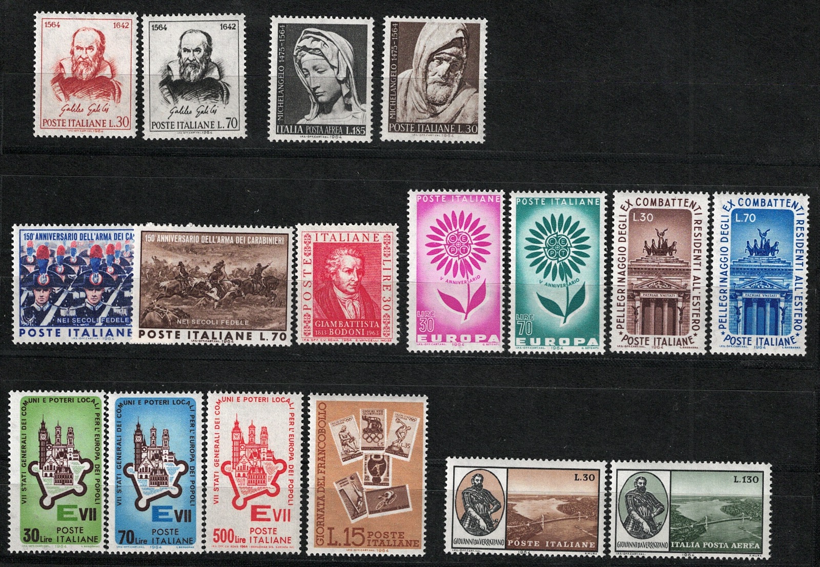 1964 Italia Repubblica, francobolli nuovi, Annata completa 17 valori - MNH**