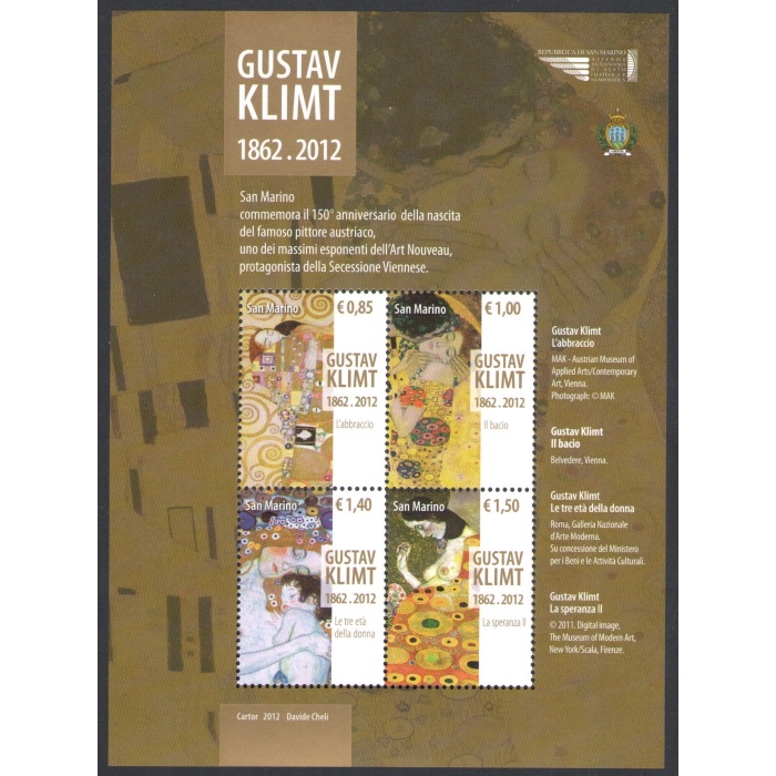 2012 San Marino foglietto Gustav Klimt BF 116 MNH**