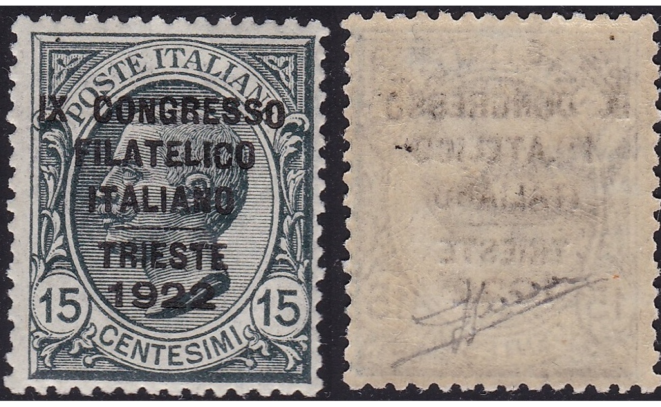 1922 Regno di Italia, Congresso Filatelico Italiano, n° 124 15 cent. grigio MNH/** Certificato Sorani CENTRATO
