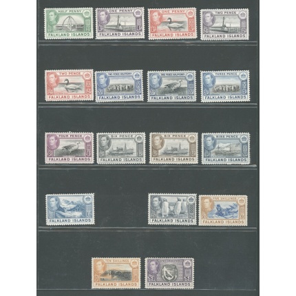 1938-50 FALKLAND ISLANDS - SG 146/163 Giorgio VI° vedute e animali,  17 valori , MLH* (no 34a)
