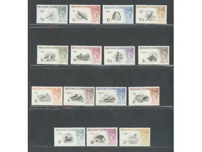 1960-66 FALKLAND ISLANDS - Stanley Gibbons n. 193/207 - Uccelli ed Effige di Elizabetta II - 15 valori - MNH**