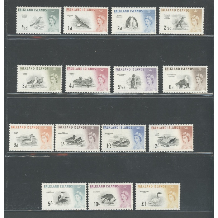 1960-66 FALKLAND ISLANDS - Stanley Gibbons n. 193/207 - Uccelli ed Effige di Elizabetta II - 15 valori - MNH**
