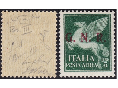 1943 Repubblica Sociale Italiana, n° 474/III 25 c. verde Brescia III° tipo Certificato Raybaudi ORO