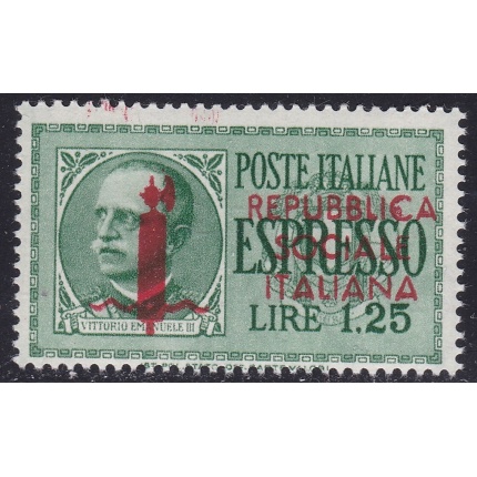 1944 Repubblica Sociale Italiana, Espressi Lire 1,25 n° 21i MNH/** DECALCO DELLA SOVRASTAMPA