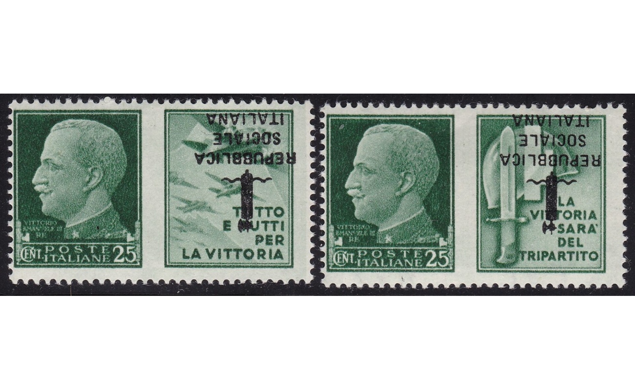 1944 Repubblica Sociale Italiana, Propaganda di Guerra n° 27Aaa/28Aaa sovrastampa capovolta Firmati Oliva