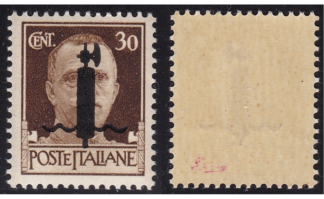 1944 Repubblica Sociale Italiana, n° 492A 30 cent. bruno Timbrino di Garanzia