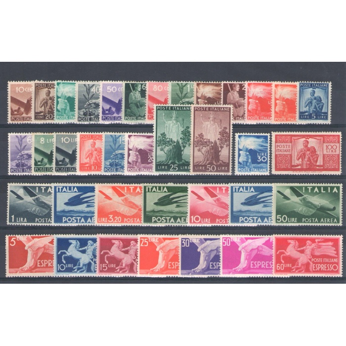 1945 Italia Repubblica,  , francobolli nuovi , Annata Completa 37 valori , MNH** - Certificato di Garanzia Filatelia De Simoni