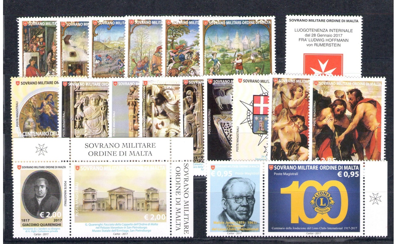 2017 Smom, francobolli nuovi,  Annata Completa , 44 valori + 7 Foglietti MNH**