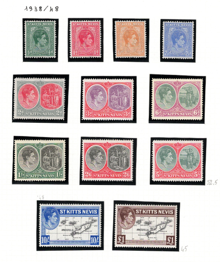 1938-50 St. Kitts Nevis, Giorgio VI, Stanley Gibbons n. 68a/77 - MNH**