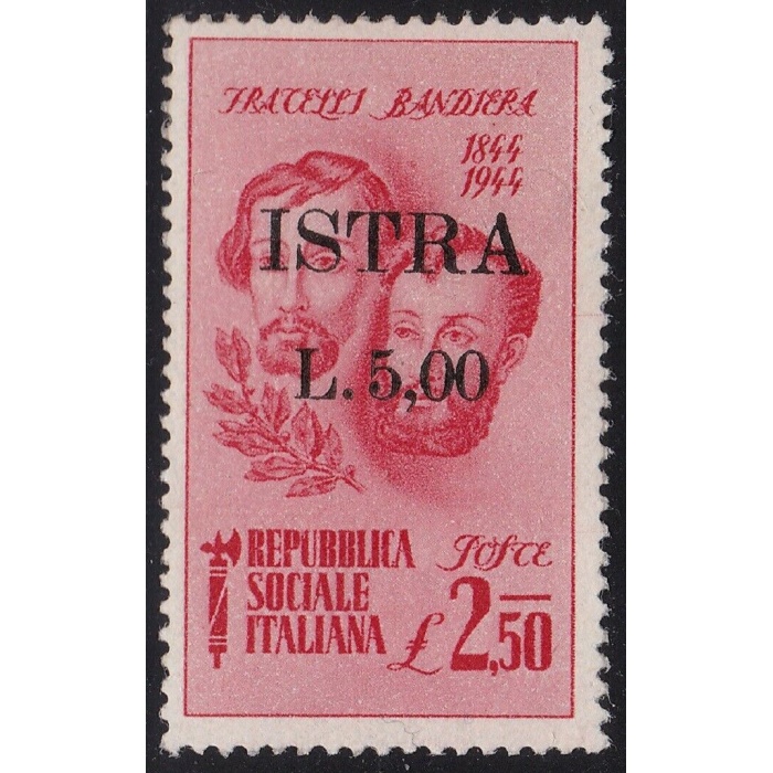 1945 ISTRIA; n. 33 - 5 lire su 2,50 carminio - MNH**