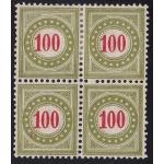 1894-96 Svizzera , Tasse Catalogo Zumstein n. 21E - 100 verde-oliva QUARTINA */** Certificato SBPV
