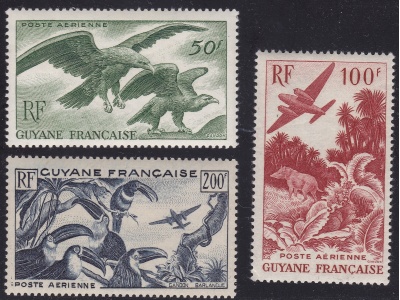 1947 GUYANE FRANCAISE - Yvert  PA n° 35/37 Fauna  MNH/**