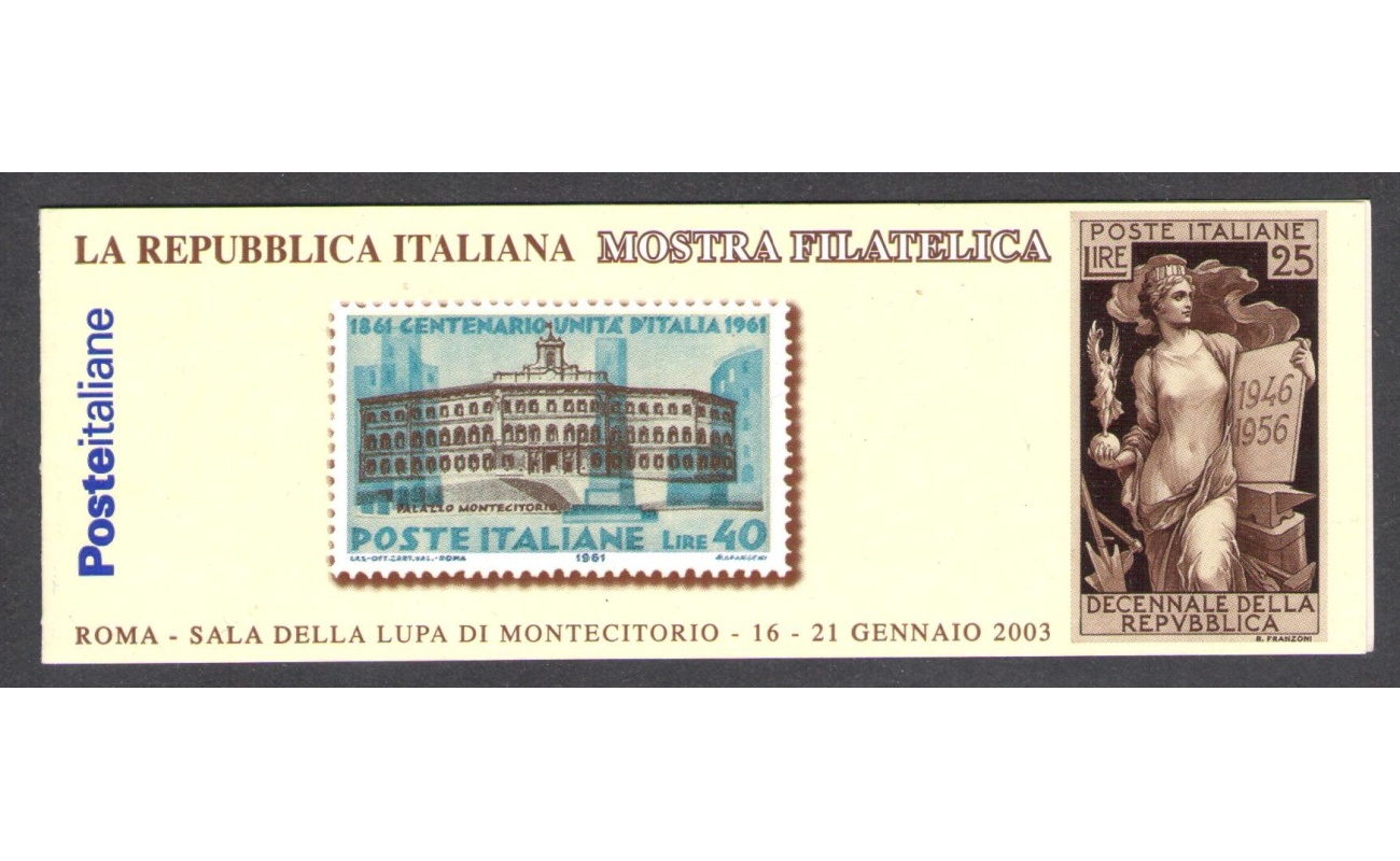2003 Italia - Repubblica , Libretto Montecitorio - Mostra Filatelica , L 23 MNH**