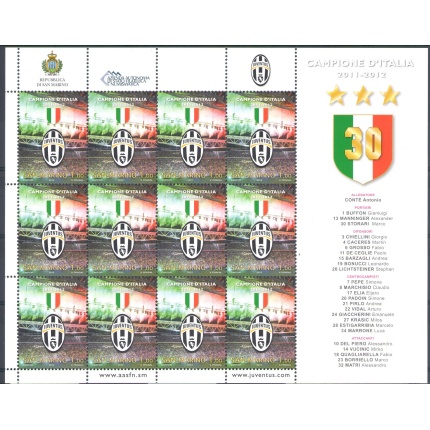 2012 San Marino Juventus Campione d'Italia 2011-2012 Minifoglio 12 v MNH**