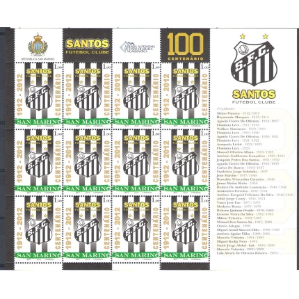 2012 San Marino Santos Centenario Fondazione Squadra Calcio Brasiliana Minifoglio 12 v MNH**