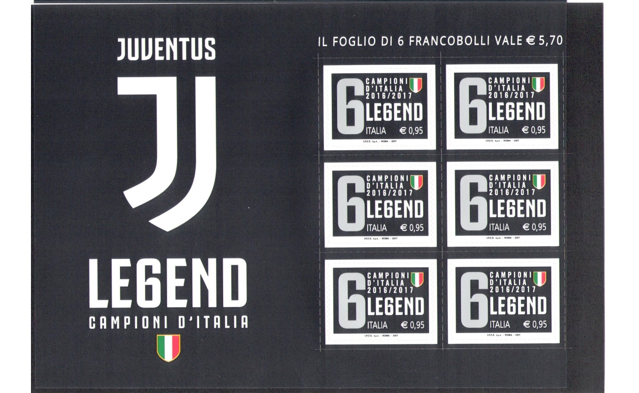 2017 Italia - Repubblica Minifoglio Juventus Legend Campione d'Italia 2016-2017 MNH**