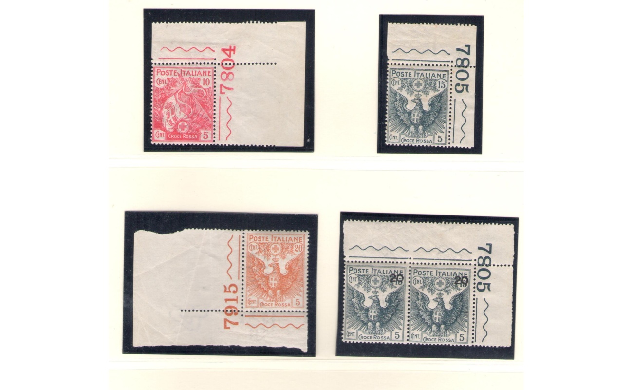 1915 Italia - Regno,  Pro Croce Rossa Italiana Serie completa 4 val n°102/105 MNH** Numero di Tavola