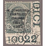1922 Italia Regno "Congresso Filatelico Italiano Trieste" 15 cent grigio , n° 124 Numero di Tavola Usato RARO