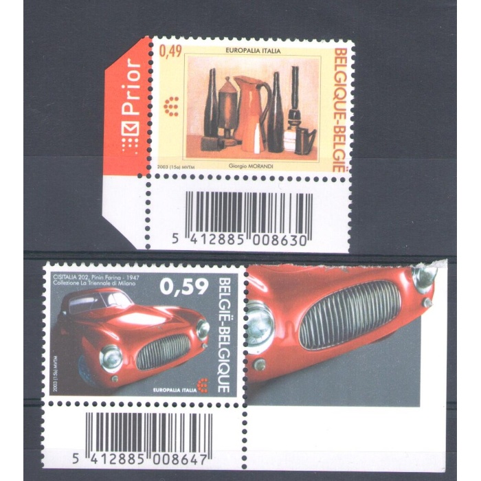 2003 Belgio "Europalia Italia 2003" Emissione Congiunta Con Codice a Barre -  2 valori MNH**