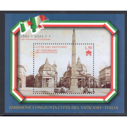 2011 Vaticano "150° Unità Italia - Piazza del Popolo" Emissione Congiunta - 1 Foglietto  MNH**
