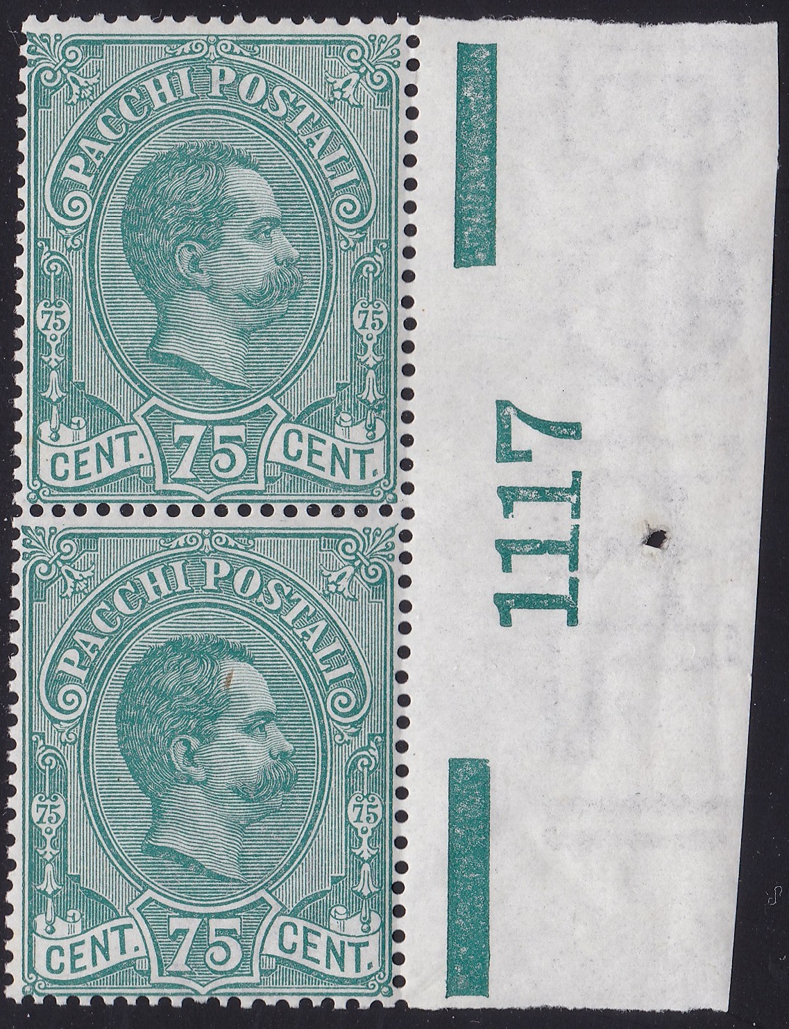 1884 Regno di Italia, Pacco Postale n. 4 coppia MNH** con Numero di Tavola al centro - RARO