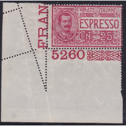 1903 REGNO DI ITALIA, Espresso n° 1 STRISCIA DI TRE CON NUMERO DI TAVOLA MNH/**
