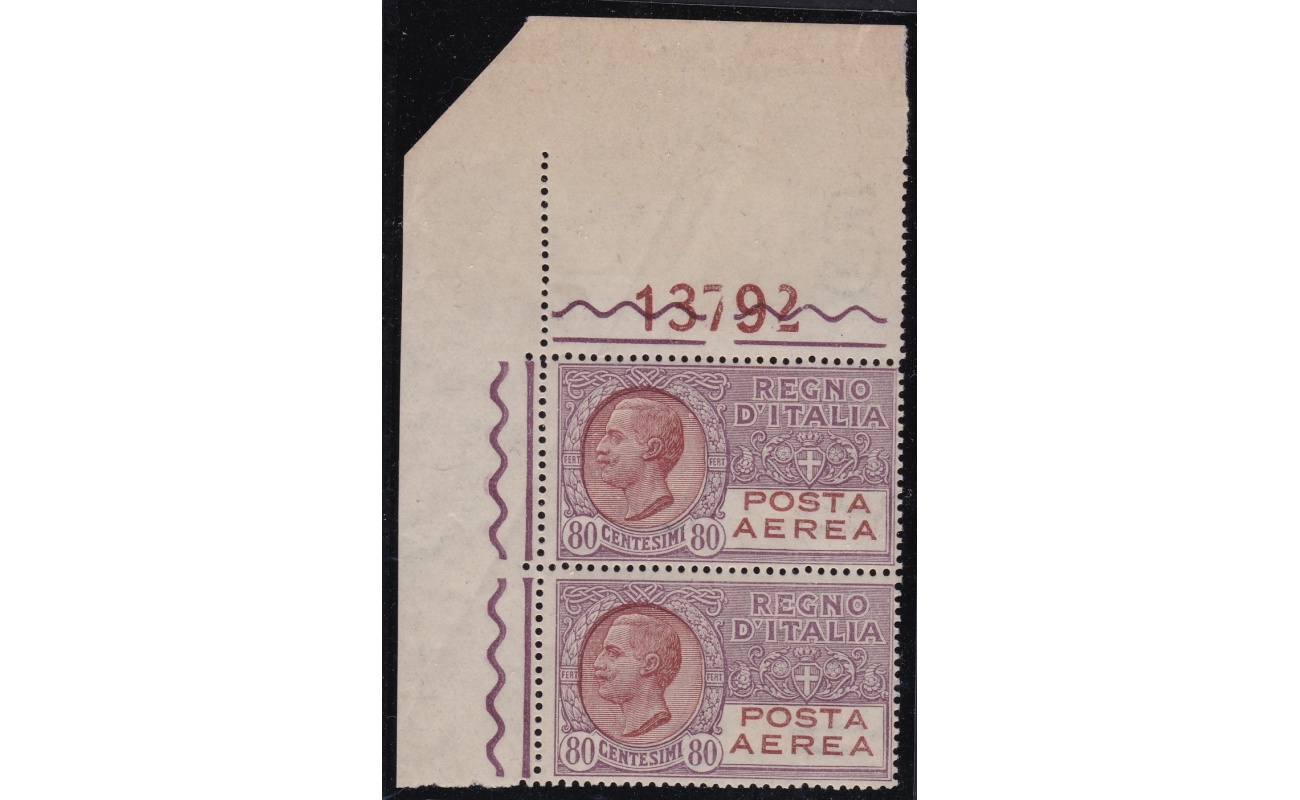 1928 Regno di Italia - PA n° 3A  MNH/**  COPPIA CON NUMERO DI TAVOLA