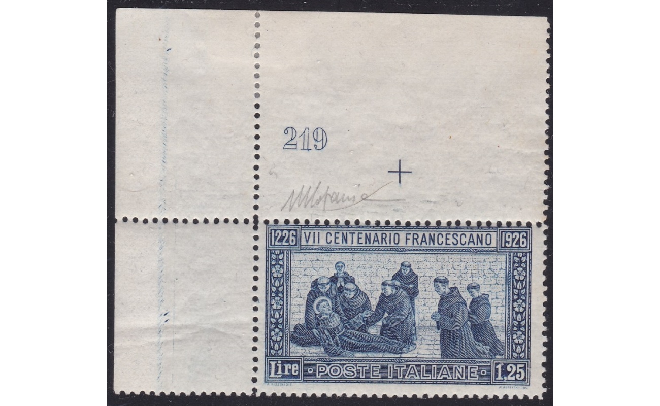 1926 Italia - Regno, n 196 San Francesco dentellato 13 1/2 MNH** con Numero di Tavola RARO