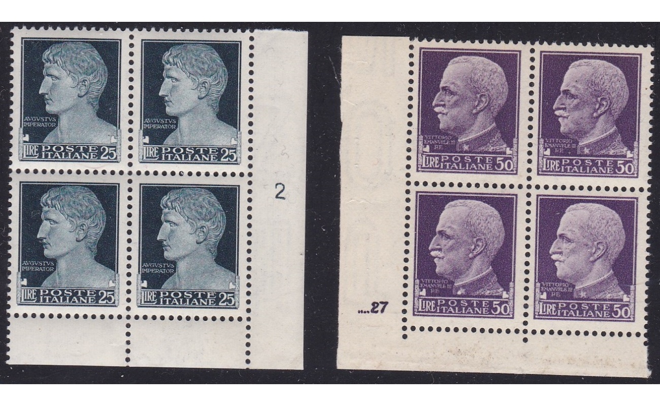 1929 Regno di Italia,  Serie Imperiale , LOTTO DI 28 esemplari con Numero di Tavola GOMMA INTEGRA MNH**