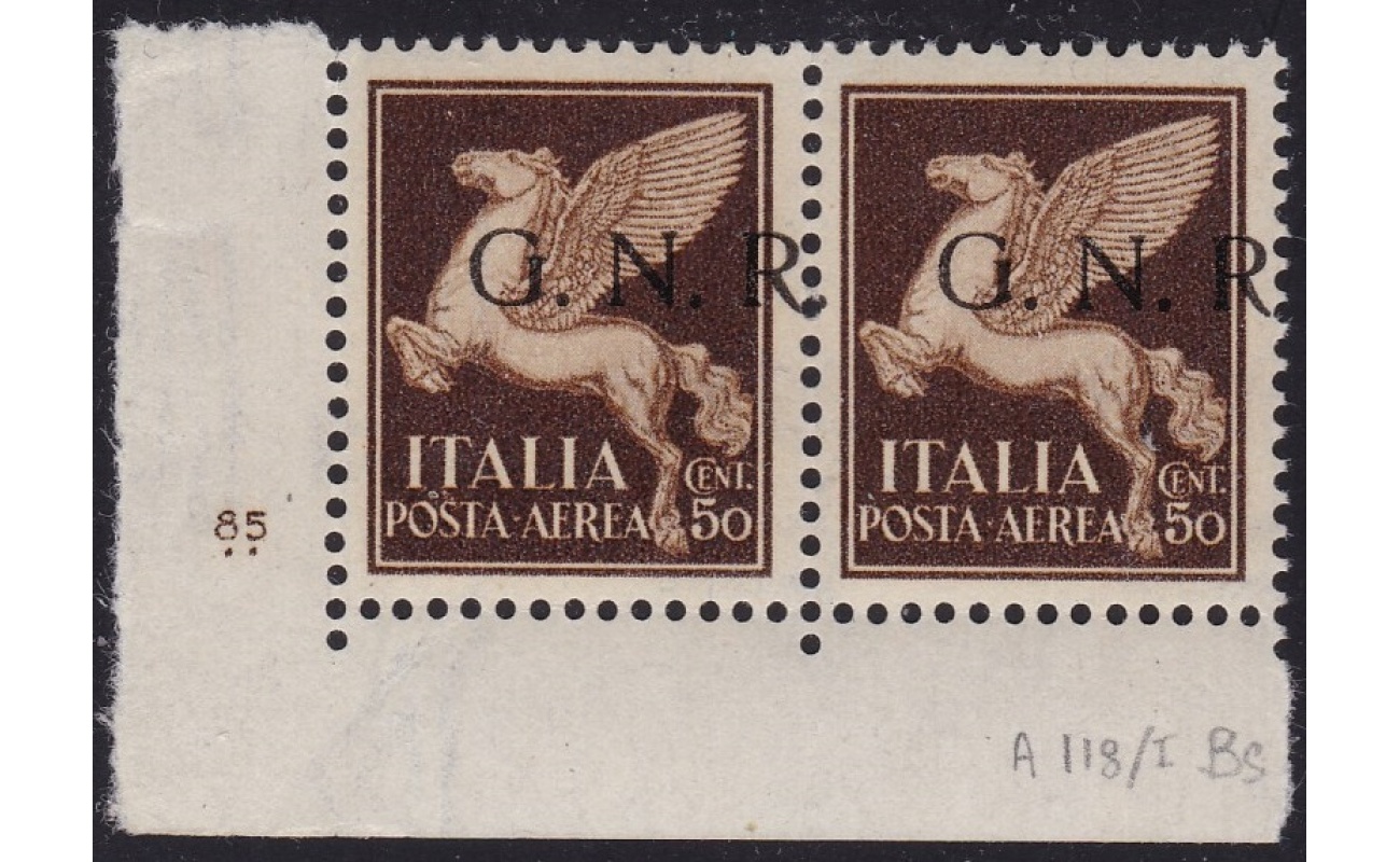 1944 RSI, Posta Aerea -   118/I Brescia 50 cent. bruno MNH/** COPPIA CON NUMERO DI TAVOLA