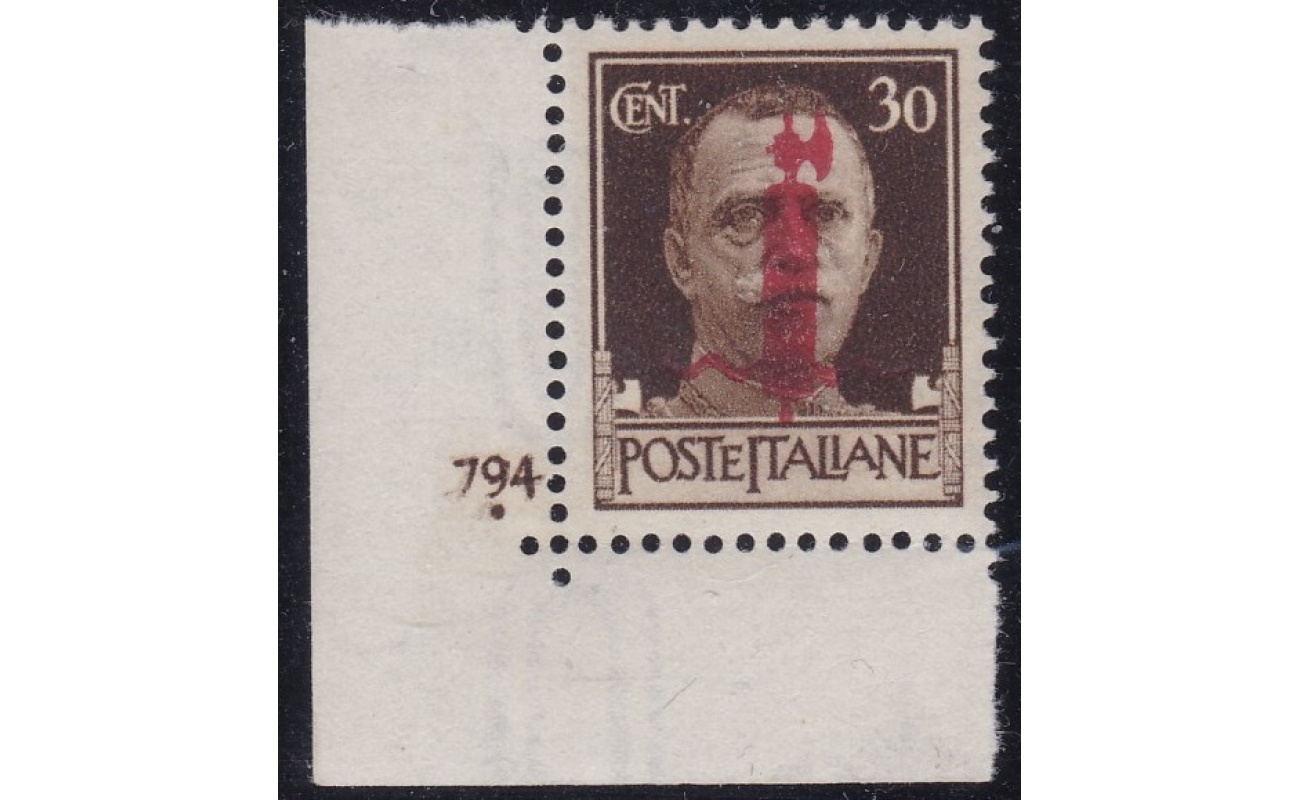 1944 RSI, n° 491 25 cent. verde Tiratura di Roma MNH/** BLOCCO DI 4 CON NUMERO DI TAVOLA E VARIETA'