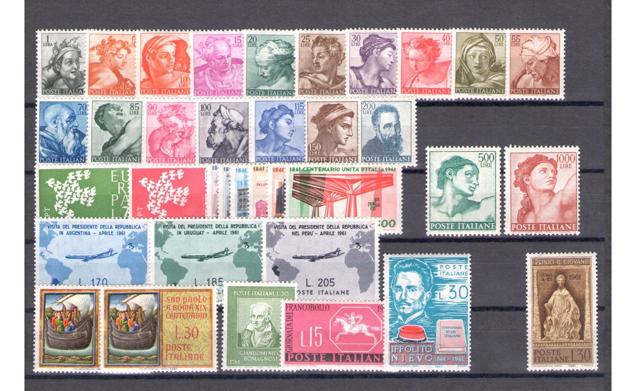 1961 Italia Repubblica , francobolli nuovi, Annata completa 36 valori nuovi MNH** (No Gronchi Rosa)