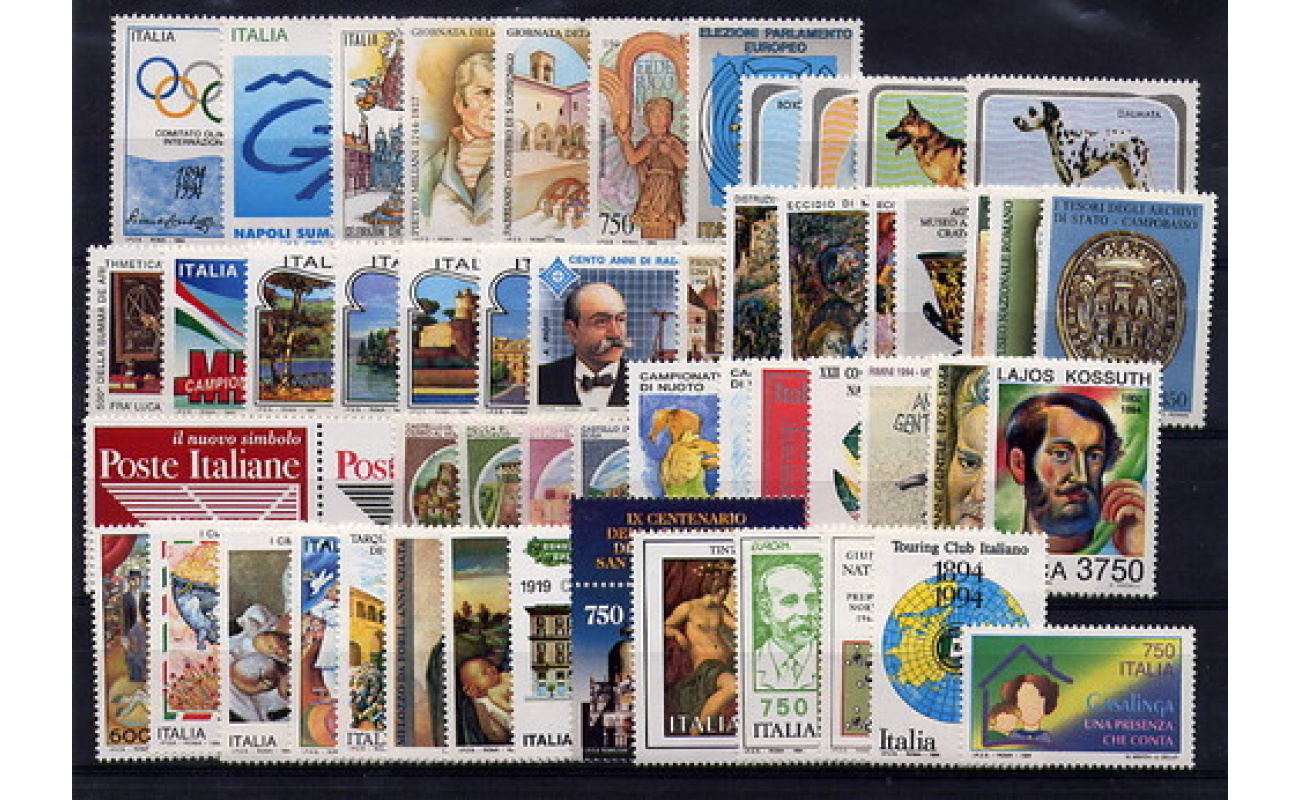 1994 Repubblica Italiana, francobolli nuovi, Annata Completa 53 valori + 1 Foglietto MNH**