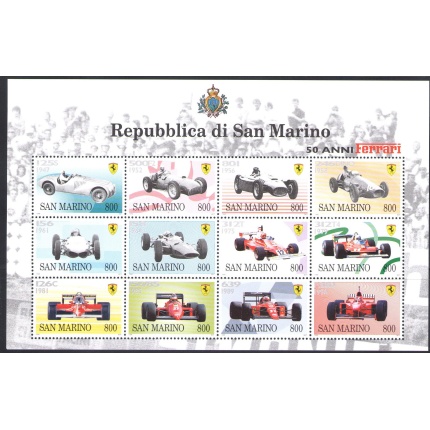 1998 San Marino "50 Anni di Ferrari" Minifoglio di 12 valori MNH** Bf 58