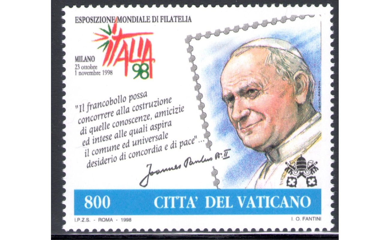 1998 Vaticano - Emissione Congiunta con San Marino ed Italia  "Giornata del Francobollo e del Collezionismo" - 1 val MNH**